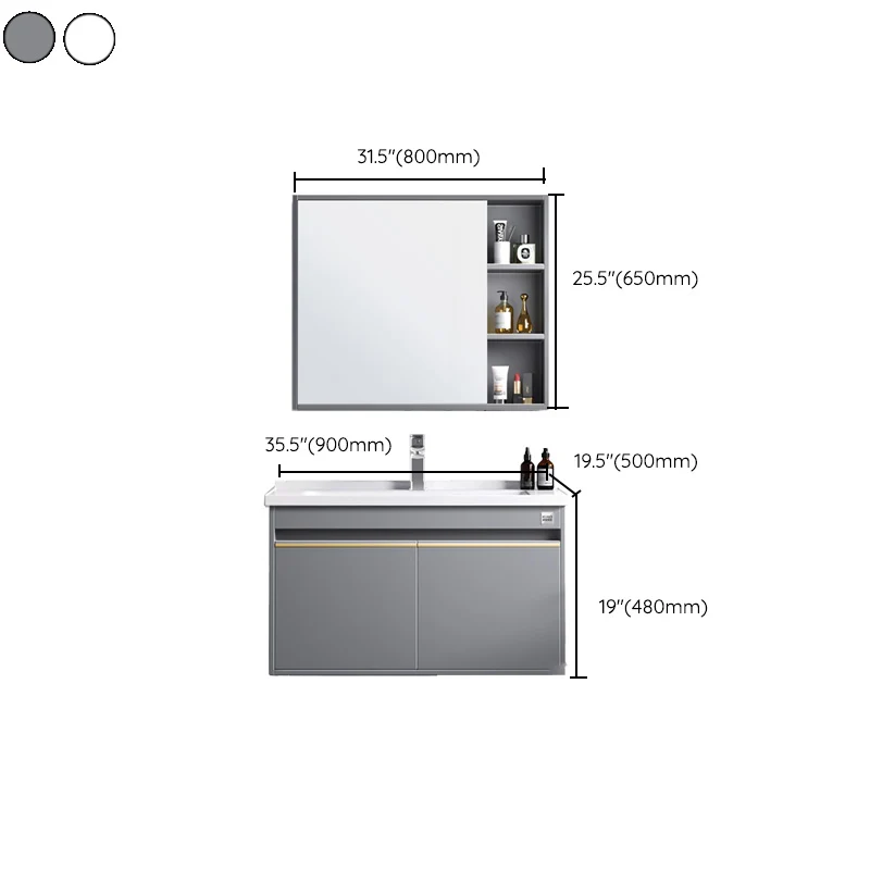 Tocador moderno para lavabo de pared, tocador de baño de madera con espejo Gris Clearhalo