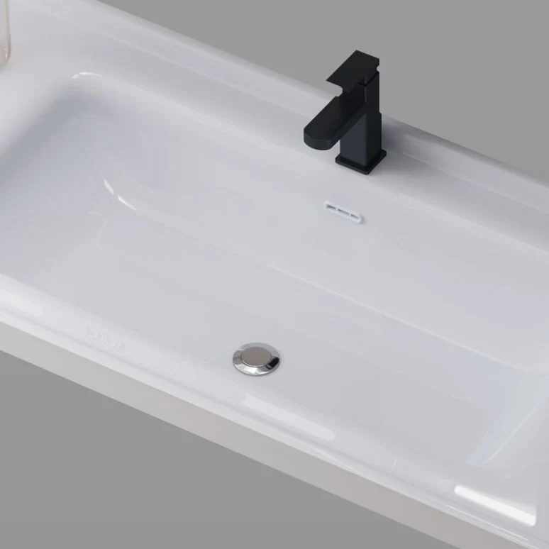 Tocador moderno rectangular gris oscuro con lavabo individual para montaje en pared Clearhalo