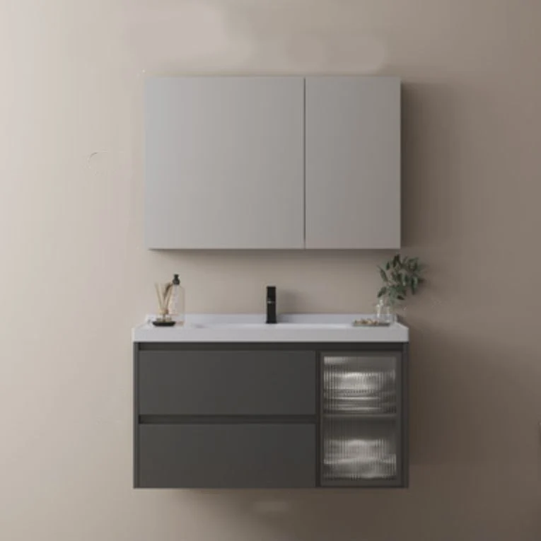 Tocador moderno rectangular gris oscuro con lavabo individual para montaje en pared Clearhalo