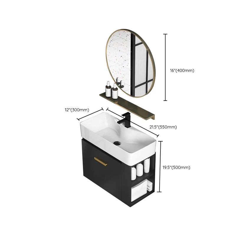 Tocador negro con lavabo individual, tocador moderno con lavabo de cerámica para montaje en pared Clearhalo