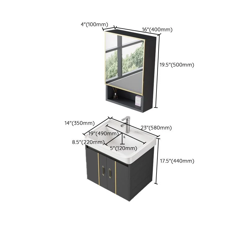 Tocador para lavabo de baño, cajones de cerámica rectangulares, tocador con espejo y grifo Clearhalo