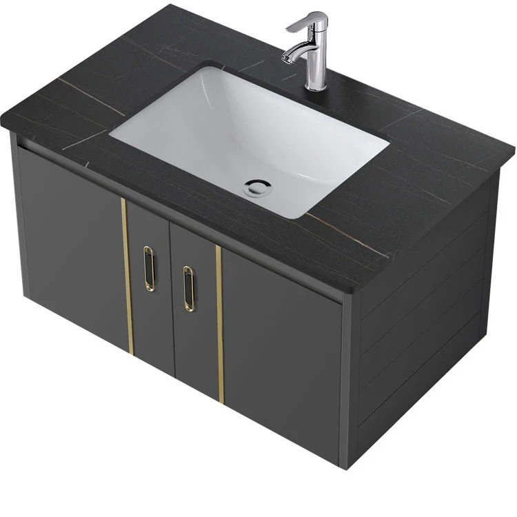 Tocador para lavabo de baño, cajones de cerámica rectangulares, tocador con espejo y grifo Clearhalo