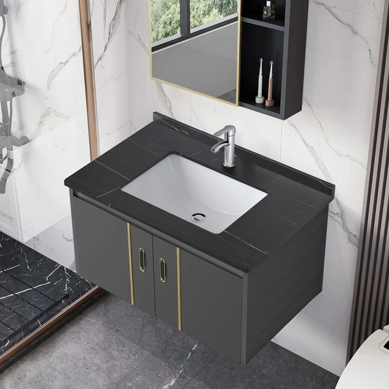 Tocador para lavabo de baño, cajones de cerámica rectangulares, tocador con espejo y grifo Clearhalo