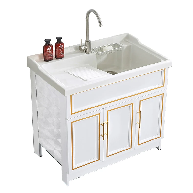 Tocador para lavabo de baño, cajones de cerámica, estante de almacenamiento, tocador con grifo Clearhalo