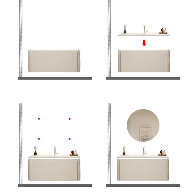 Tocador para lavabo de baño con espejo moderno de piedra en color blanco con puertas y cajones Clearhalo