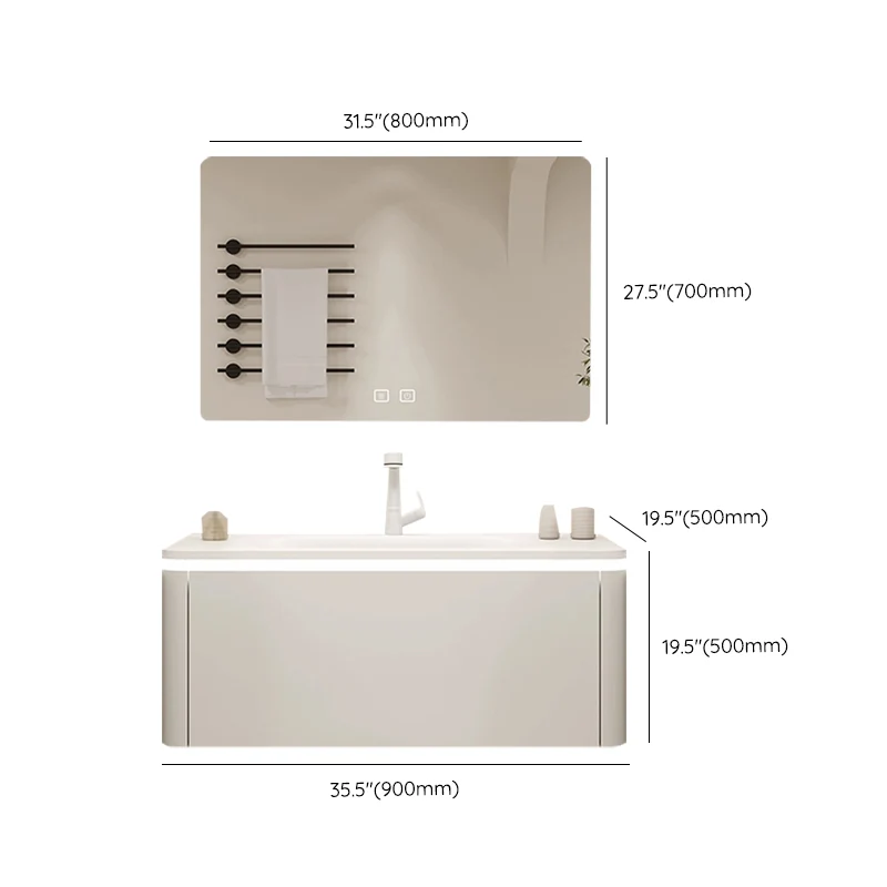 Tocador para lavabo de baño con espejo moderno de piedra en color blanco con puertas y cajones Clearhalo