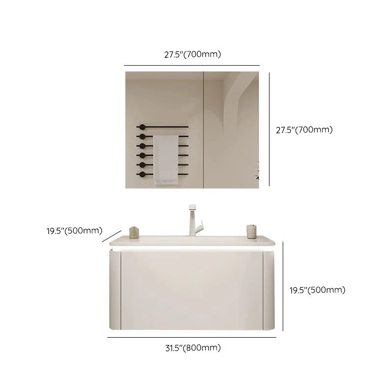 Tocador para lavabo de baño con espejo moderno de piedra en color blanco con puertas y cajones Clearhalo