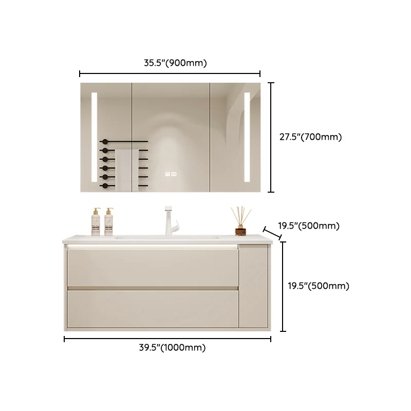 Tocador para lavabo de baño con montaje en pared, espejo incluido, color blanco, con puertas y cajones Clearhalo