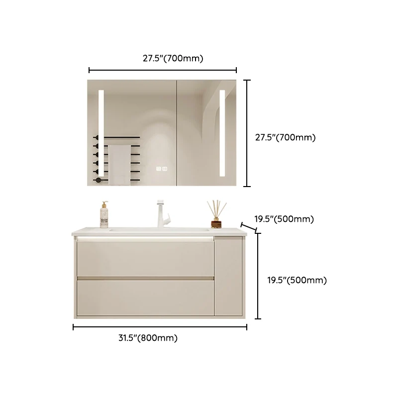 Tocador para lavabo de baño con montaje en pared, espejo incluido, color blanco, con puertas y cajones Clearhalo