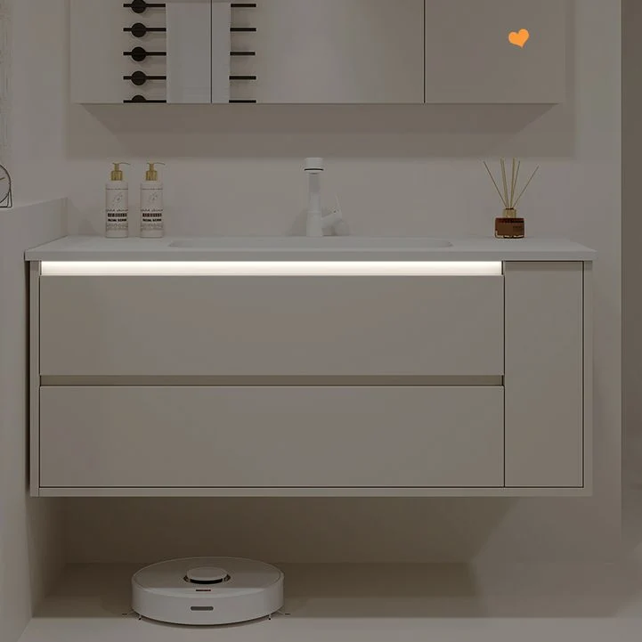 Tocador para lavabo de baño con montaje en pared, espejo incluido, color blanco, con puertas y cajones Clearhalo