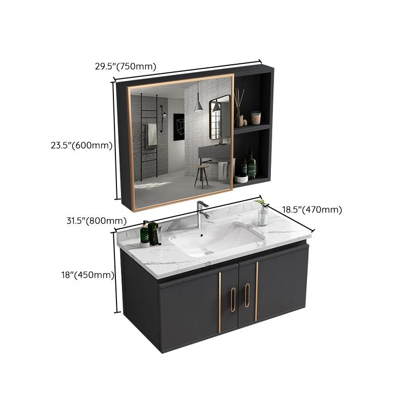 Tocador para lavabo de baño de montaje en pared Tocador de baño Glam con espejo Clearhalo