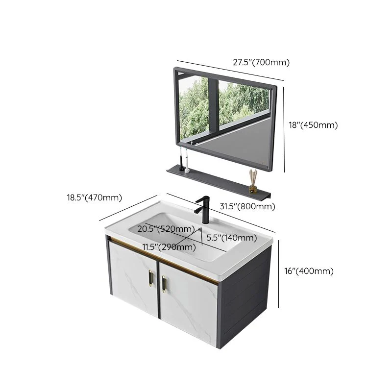 Tocador para lavabo, cajones con espejo montados en la pared, tocador de baño de cerámica con grifo Clearhalo