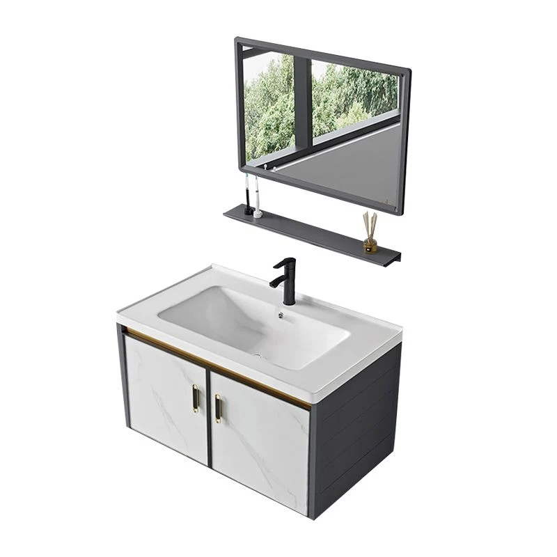 Tocador para lavabo, cajones con espejo montados en la pared, tocador de baño de cerámica con grifo Clearhalo