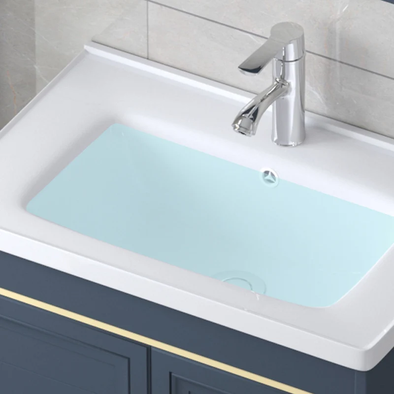 Tocador de pared moderno con lavabo, mueble de tocador de montaje en pared azul Clearhalo