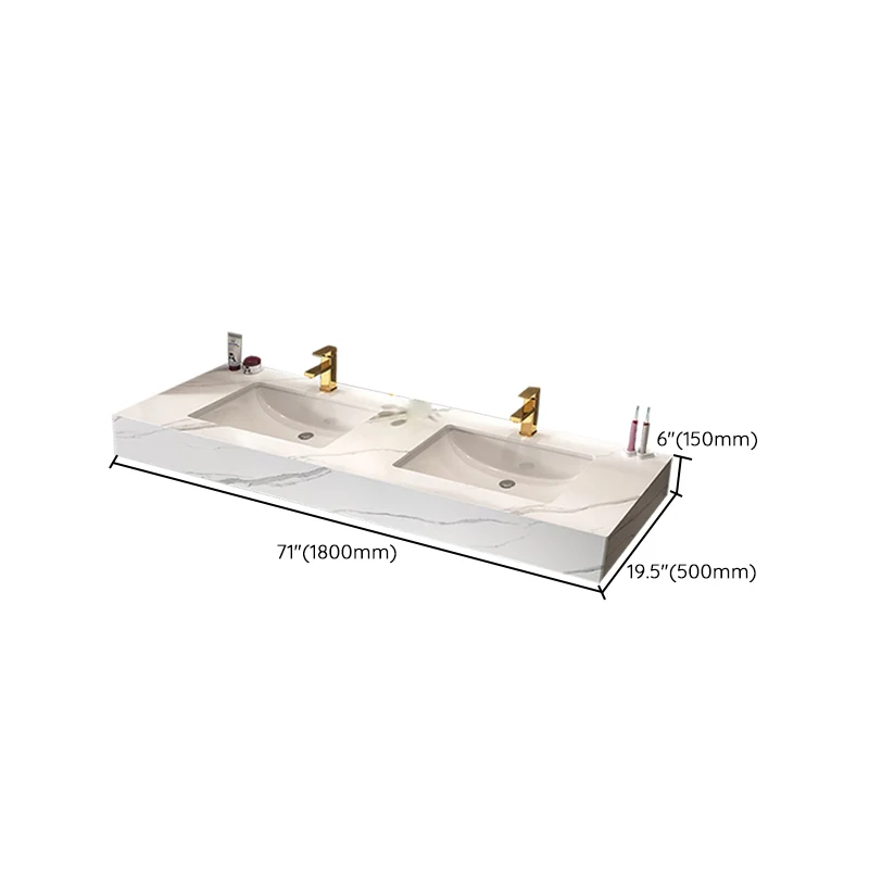 Tocador de piedra blanco para montaje en pared, lavabo doble, tocador de baño impermeable con espejo Clearhalo