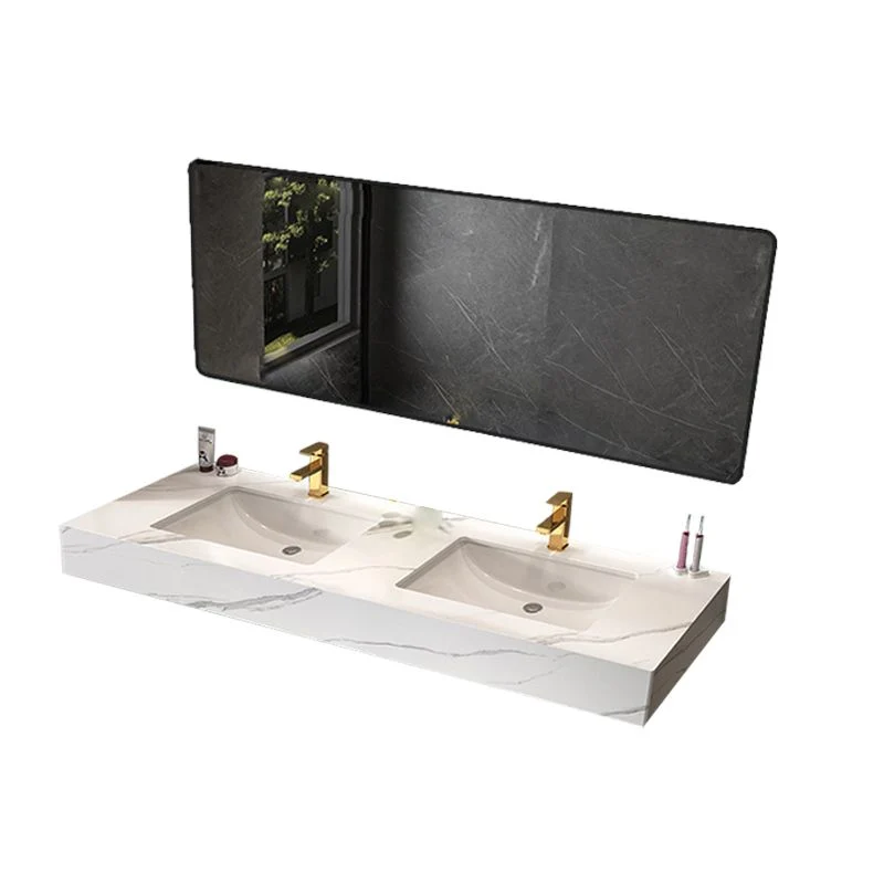 Tocador de piedra blanco para montaje en pared, lavabo doble, tocador de baño impermeable con espejo Clearhalo