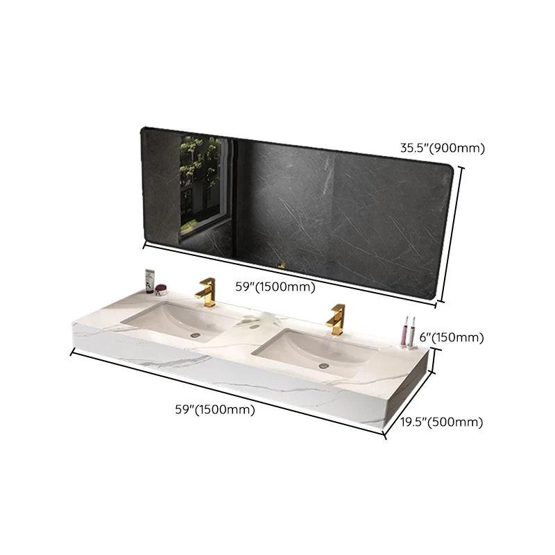 Tocador de piedra blanco para montaje en pared, lavabo doble, tocador de baño impermeable con espejo Clearhalo