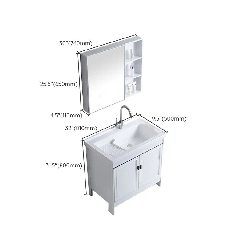 Tocador rectangular blanco con espejo independiente y marco de metal con puertas de cierre suave Clearhalo