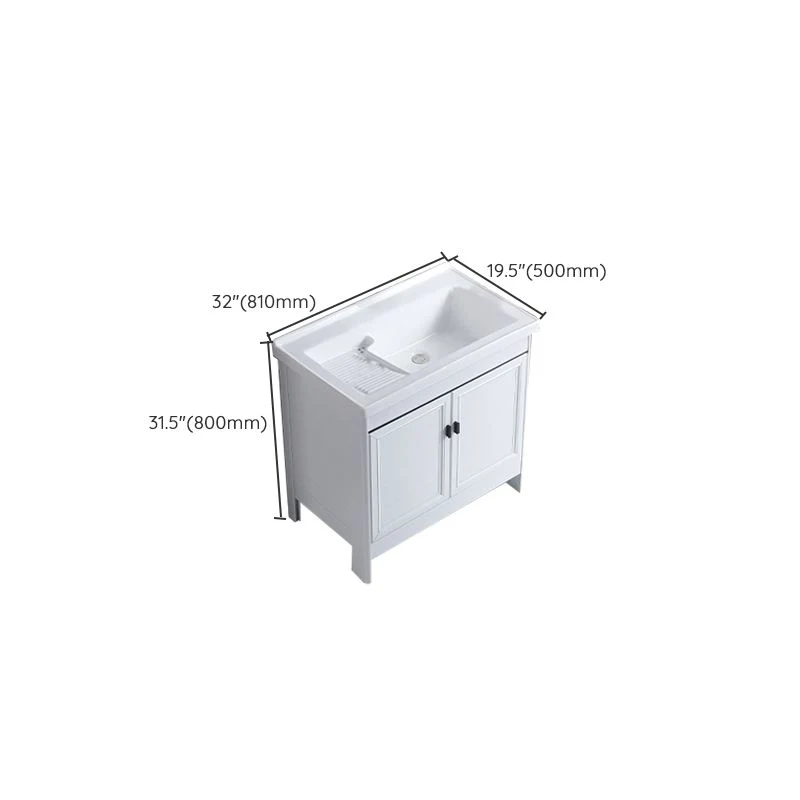 Tocador rectangular blanco con espejo independiente y marco de metal con puertas de cierre suave Clearhalo