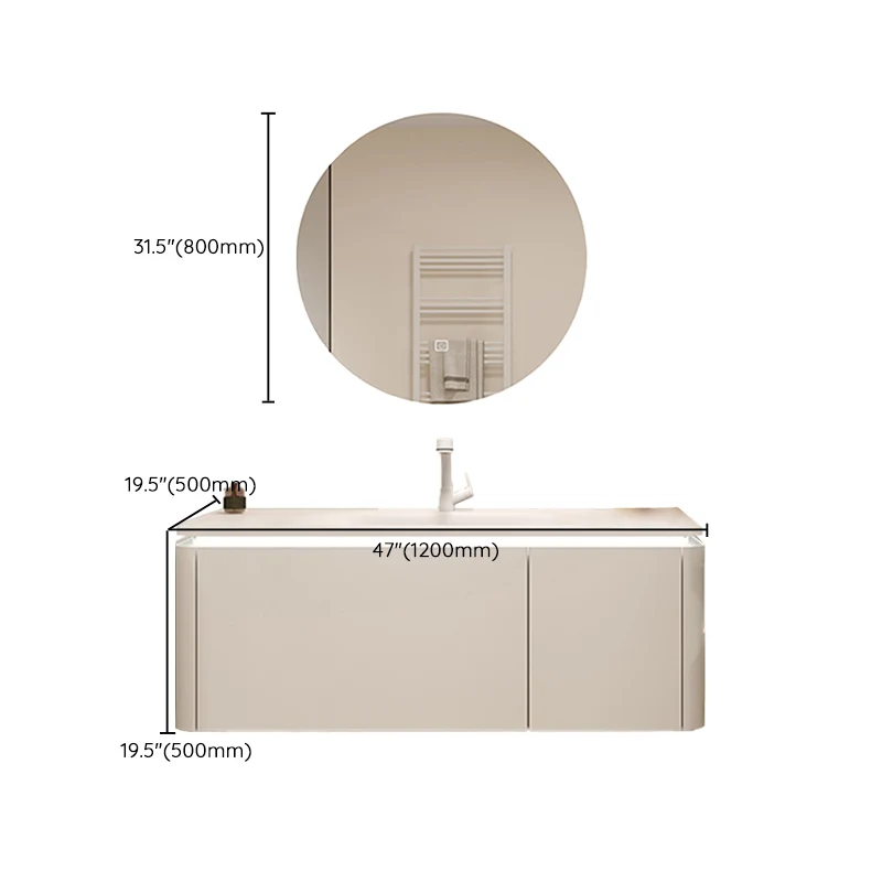 Tocador rectangular blanco con lavabo individual, marco de madera montado en la pared, tocador de baño con espejo Clearhalo