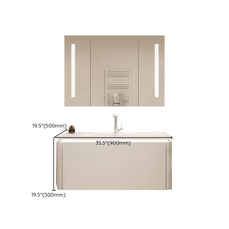Tocador rectangular blanco con lavabo individual, marco de madera montado en la pared, tocador de baño con espejo Clearhalo