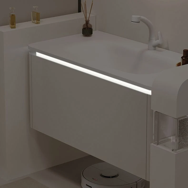 Tocador rectangular blanco con lavabo individual, marco de madera montado en la pared, tocador de baño con espejo Clearhalo