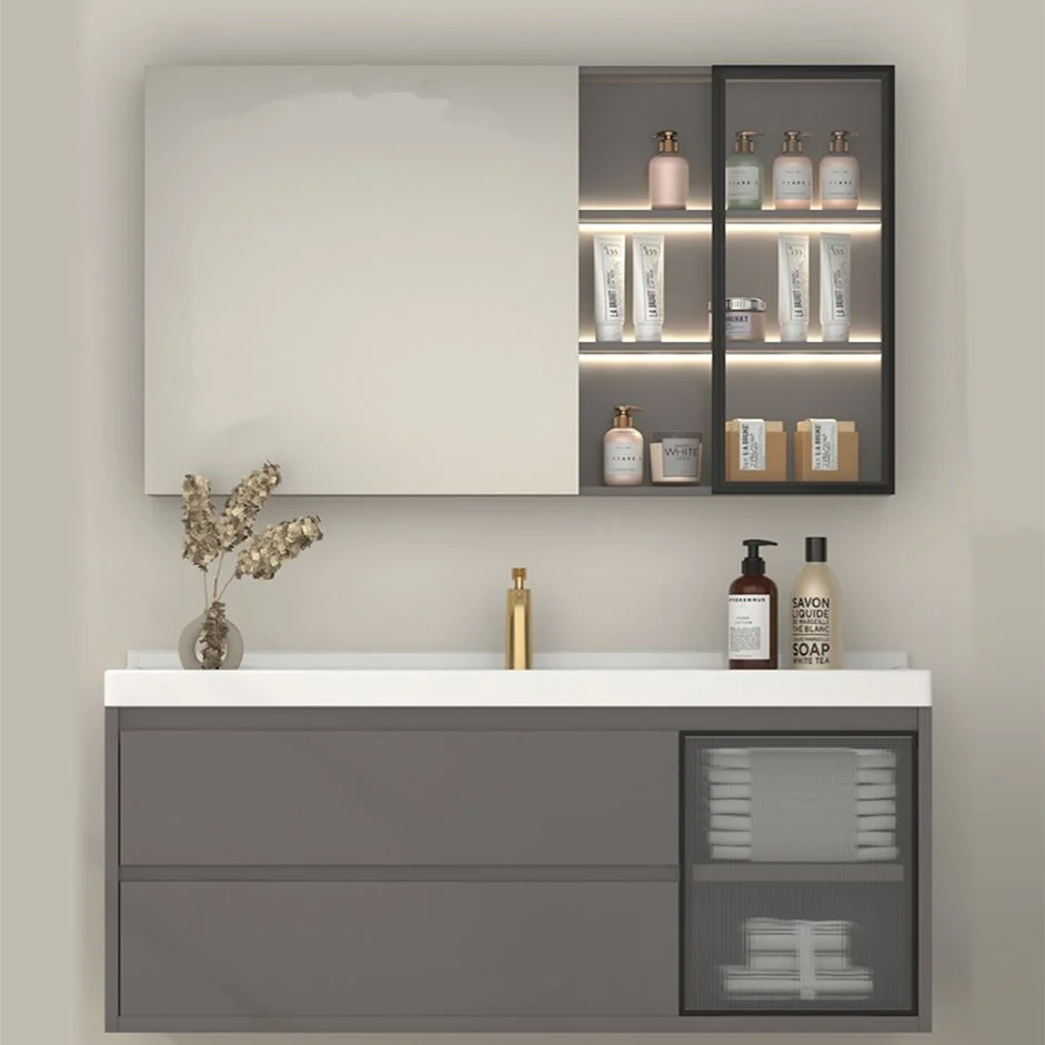 Tocador rectangular individual de cerámica moderno con lavabo gris para montaje en pared Clearhalo