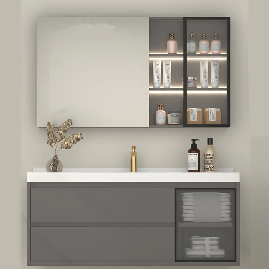 Tocador rectangular individual de cerámica moderno con lavabo gris para montaje en pared Clearhalo