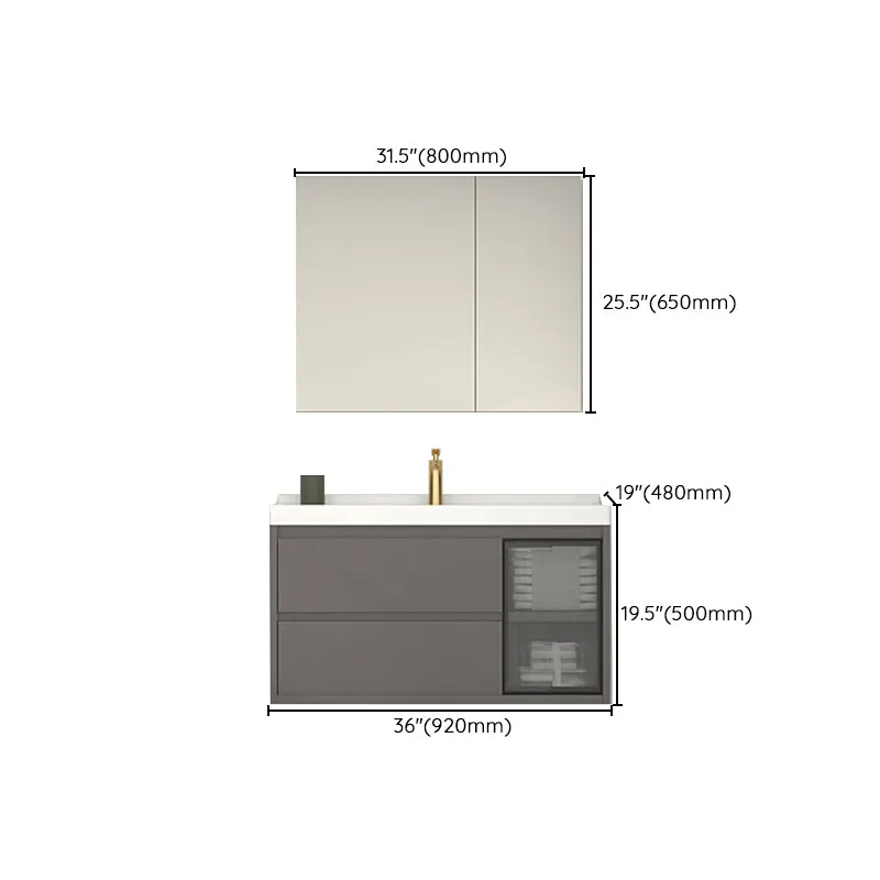 Tocador rectangular individual de cerámica moderno con lavabo gris para montaje en pared Clearhalo