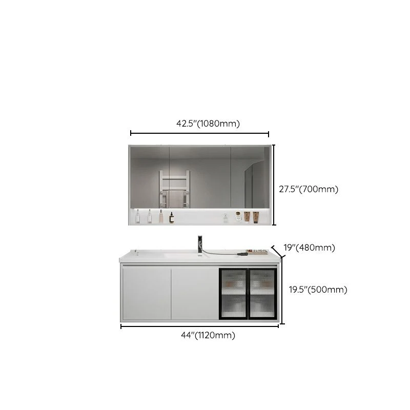 Tocador rectangular moderno con tapa de cerámica blanca, juego de tocador de montaje en pared individual Clearhalo