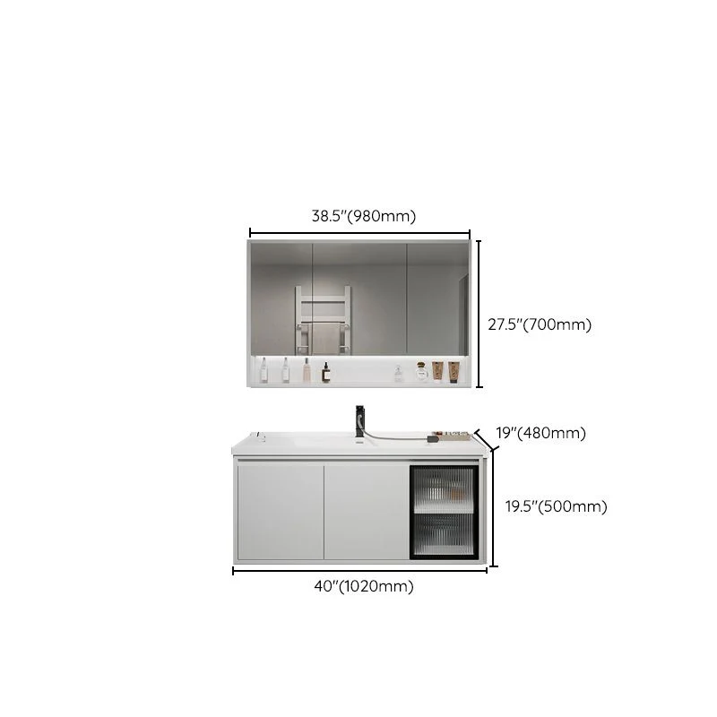 Tocador rectangular moderno con tapa de cerámica blanca, juego de tocador de montaje en pared individual Clearhalo