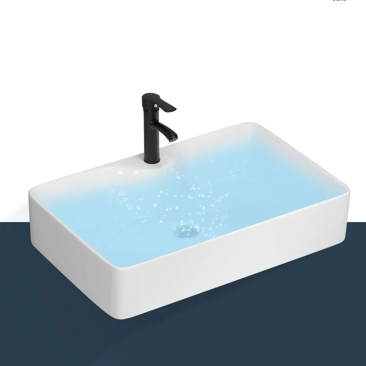 Tocador rectangular para lavabo individual, espejo azul montado en la pared, marco de metal, tocador de baño Clearhalo