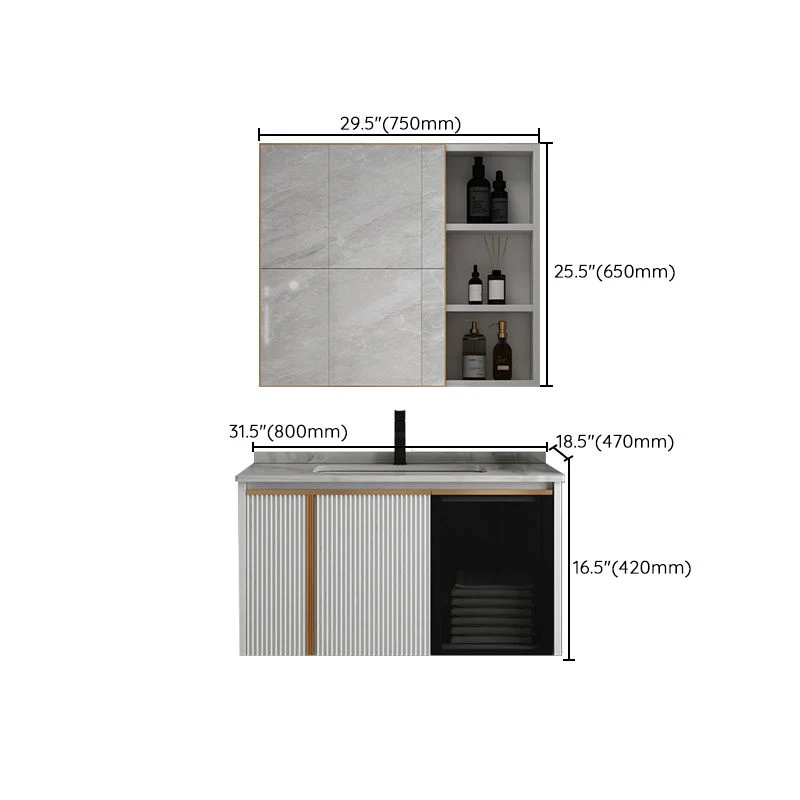Tocador rectangular para lavabo de montaje en pared, tocador moderno con marco de metal blanco Clearhalo