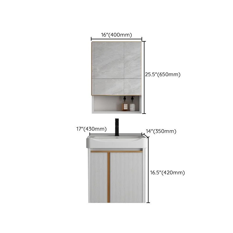 Tocador rectangular para lavabo de montaje en pared, tocador moderno con marco de metal blanco Clearhalo
