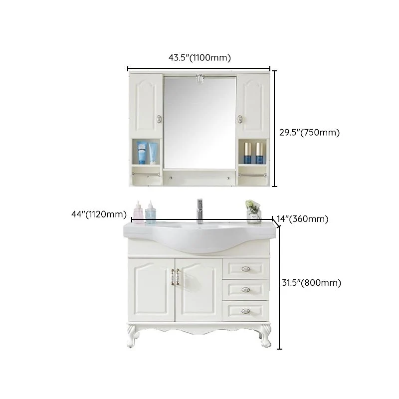Tocador tradicional independiente para lavabo de baño, tocador de madera con espejo Blanco Clearhalo