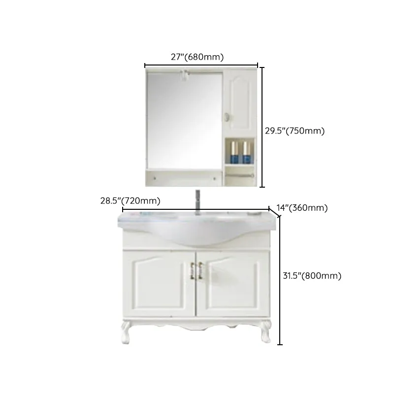 Tocador tradicional independiente para lavabo de baño, tocador de madera con espejo Blanco Clearhalo