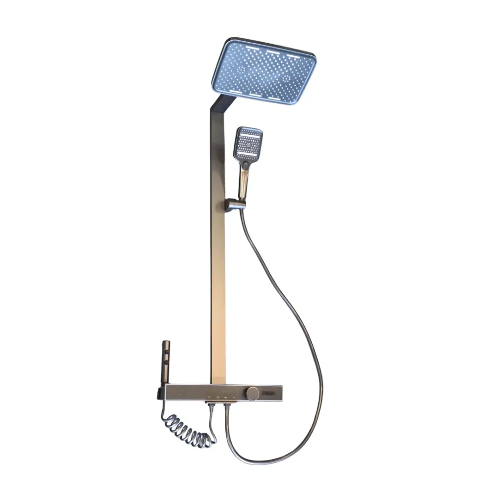 Columna de ducha con 4 funciones y pantalla digital en acabado gunmetal