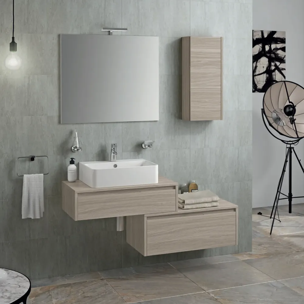 Con Certificación CE Mueble de baño suspendido modelo Trevi01 cm 130x190x46 acabado olmo rosseau