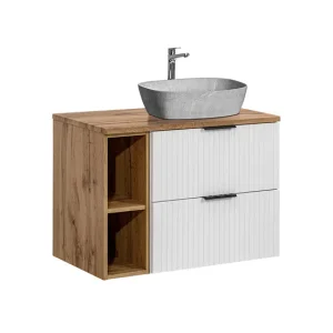 Con Certificación CE Mueble lavabo individual efecto piedra 80 cm 2 nichos Adriel blanco