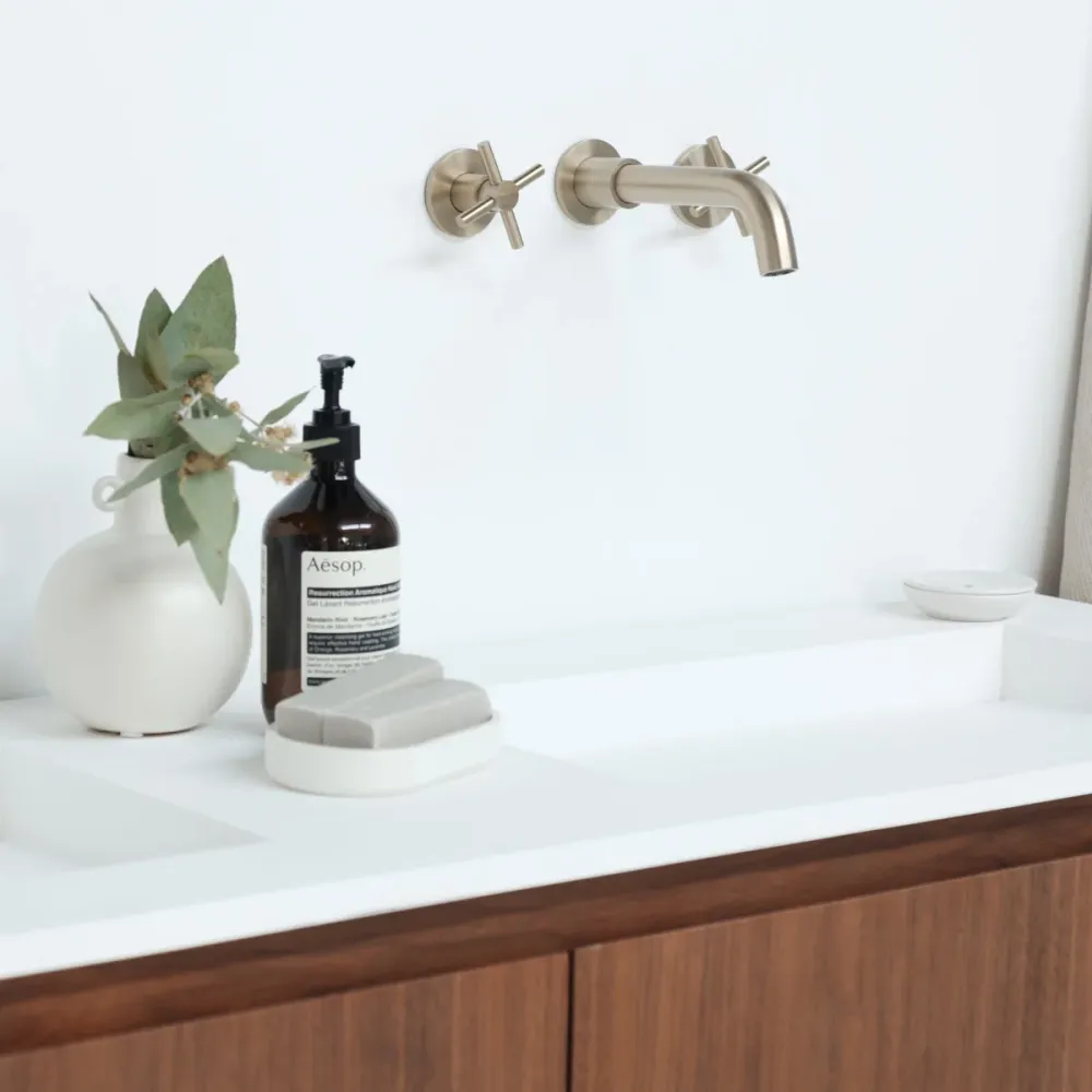 Conjunto de baño Ann mueble corto Nogal - Julian Blanco Mate - 150 cm