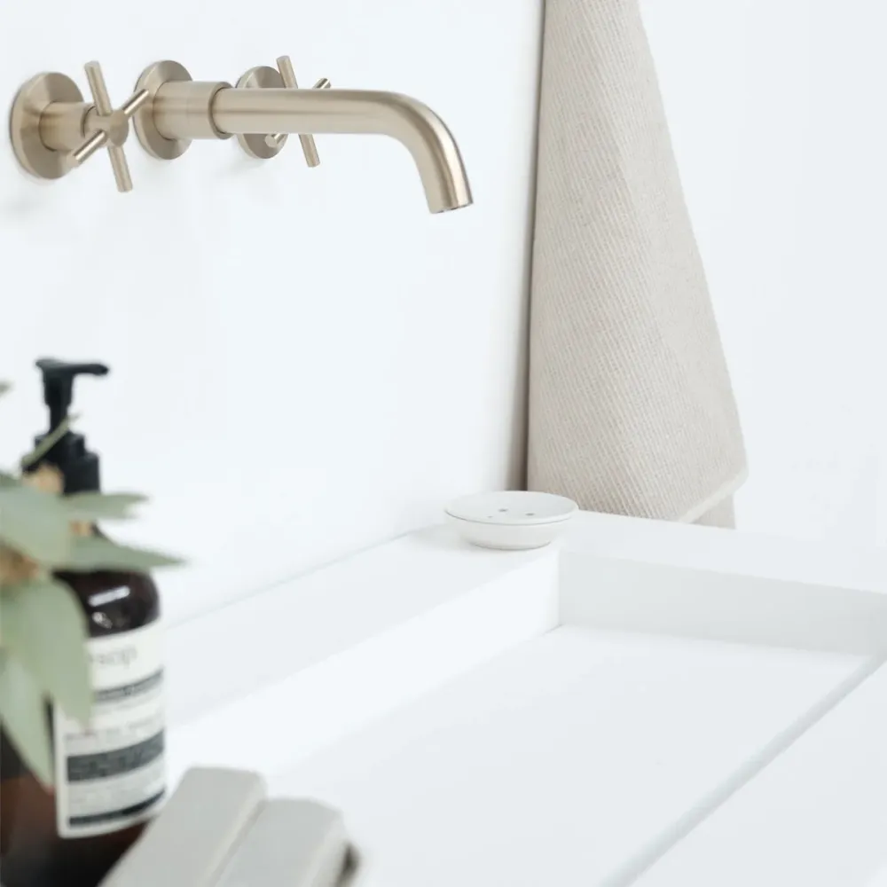 Conjunto de baño Ann mueble corto Nogal - Julian Blanco Mate - 150 cm