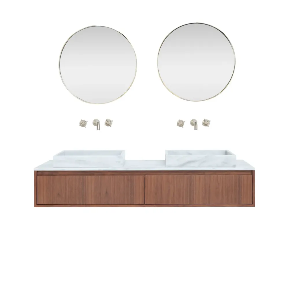 Conjunto de baño Ann mueble corto Nogal - Lavabo George mármol blanco - Placa superior de mármol blanco - 150 cm