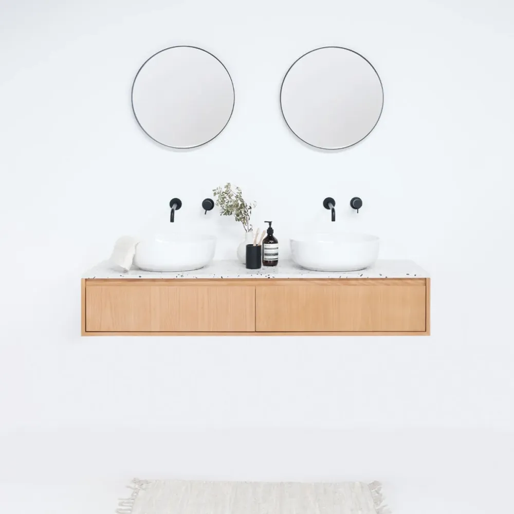 Conjunto de baño Ann short Roble - Lavabo Alexis II - 150 cm - Terrazo