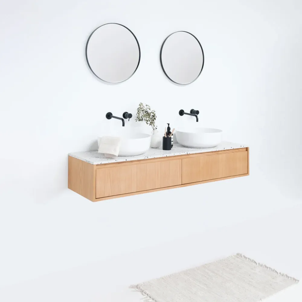 Conjunto de baño Ann short Roble - Lavabo Alexis II - 150 cm - Terrazo