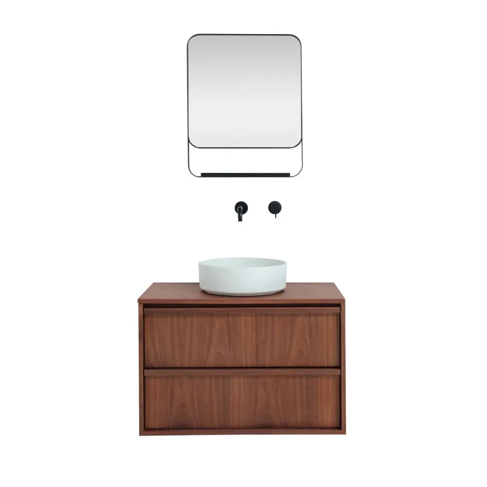 Conjunto de baño Fien Nogal - Lavabo de cemento Lille Verde - 80 cm