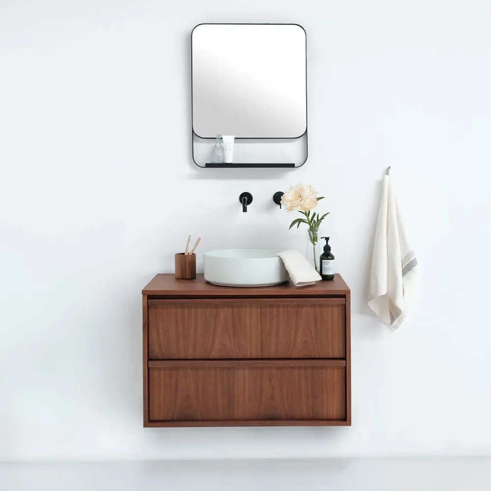 Conjunto de baño Fien Nogal - Lavabo de cemento Lille Verde - 80 cm