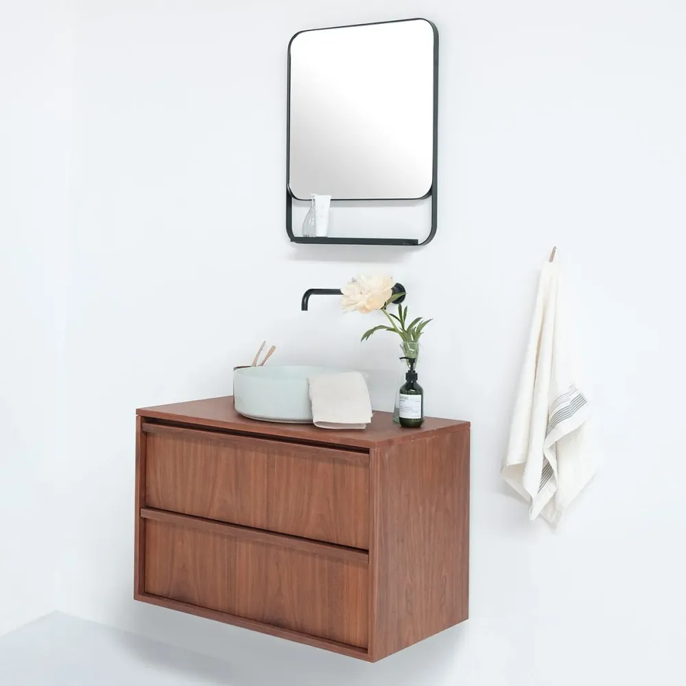 Conjunto de baño Fien Nogal - Lavabo de cemento Lille Verde - 80 cm