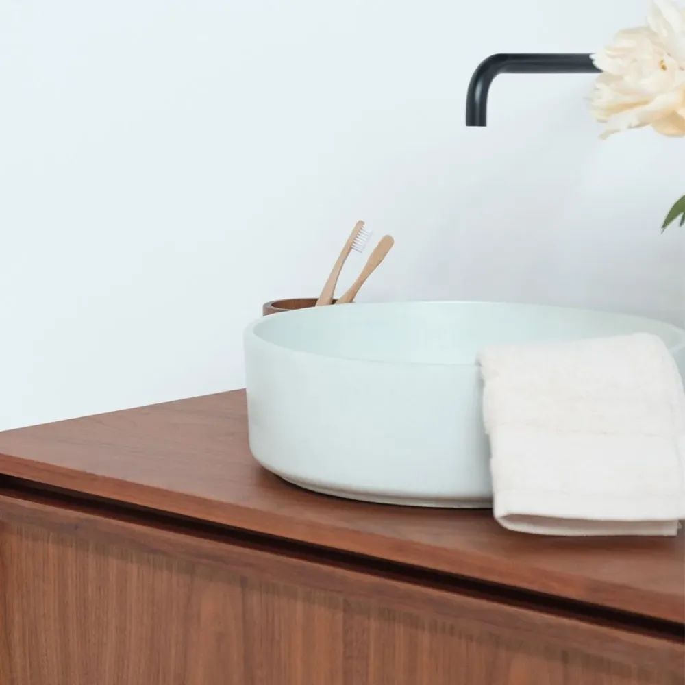 Conjunto de baño Fien Nogal - Lavabo de cemento Lille Verde - 80 cm