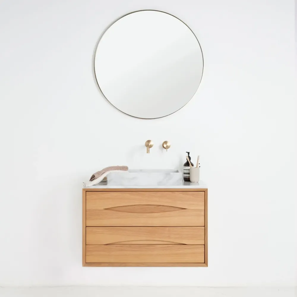 Conjunto de baño minimalista de roble Bill - Fregadero George Mármol - Placa superior Marcel Mármol