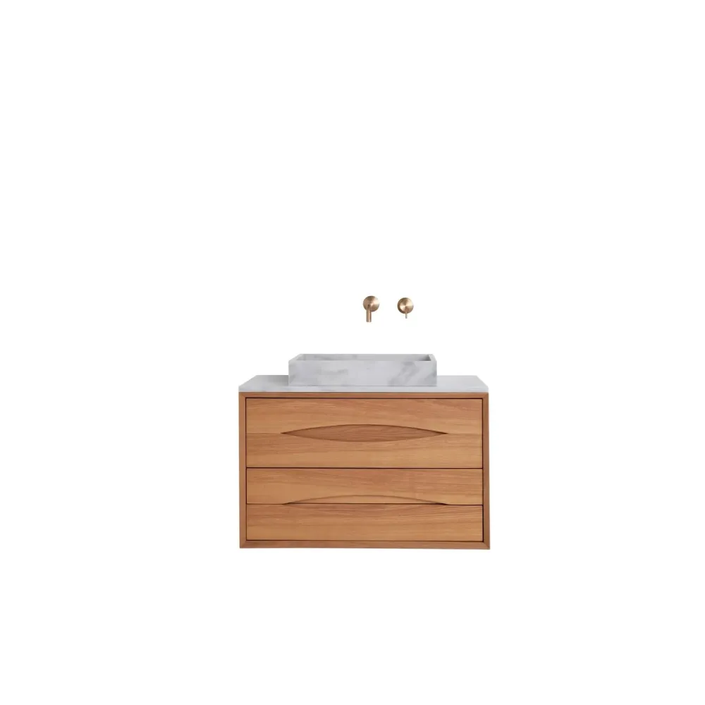 Conjunto de baño minimalista de roble Bill - Fregadero George Mármol - Placa superior Marcel Mármol